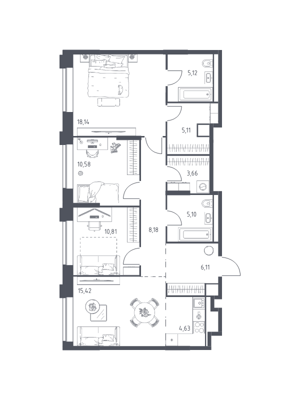 4 ккв (Евро) 92,9 м²