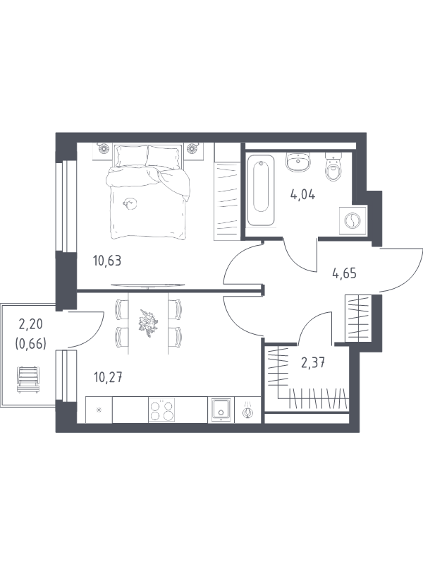 1 ккв 32,6 м²