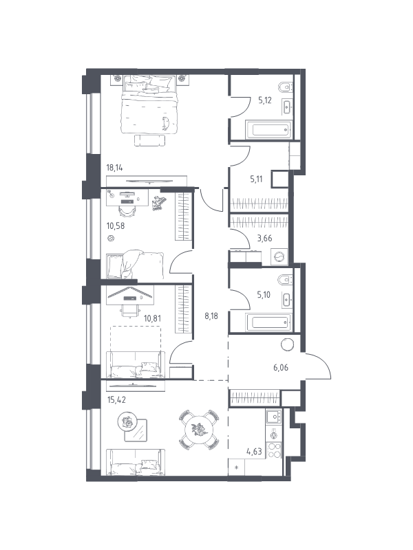 4 ккв (Евро) 92,8 м²