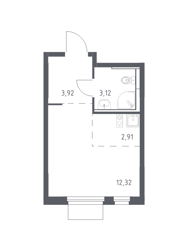 Студия 22,3 м²