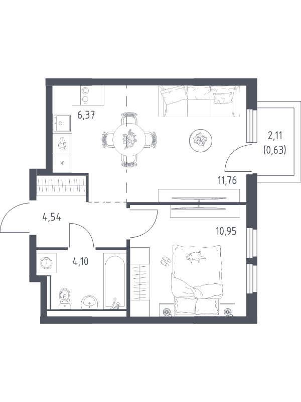 2 ккв (Евро) 38,4 м²