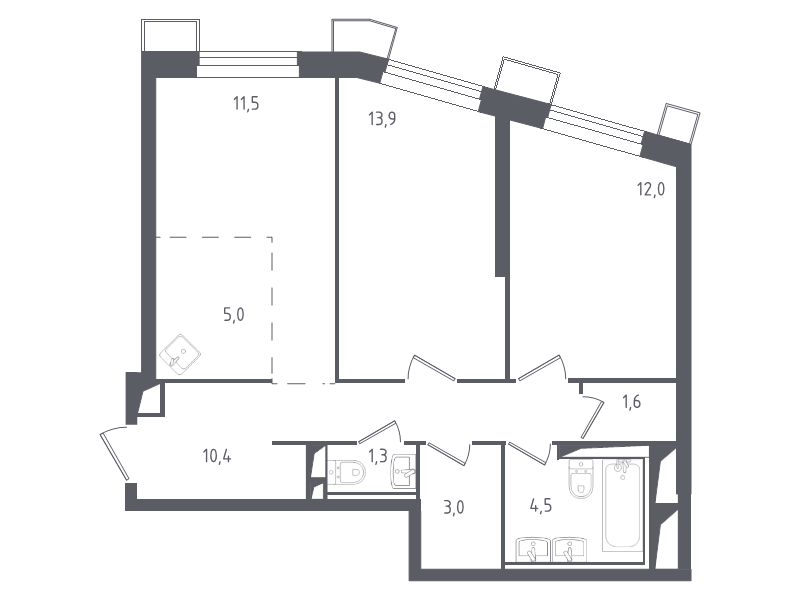 3 ккв (Евро) 63,8 м²
