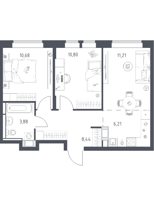 3 ккв (Евро) 51,2 м²