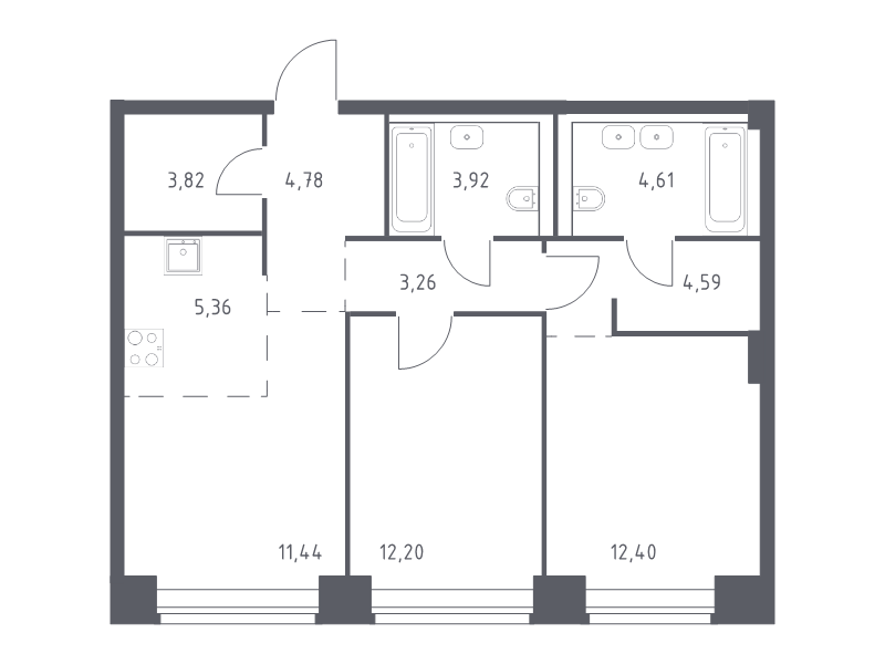 3 ккв (Евро) 66,4 м²