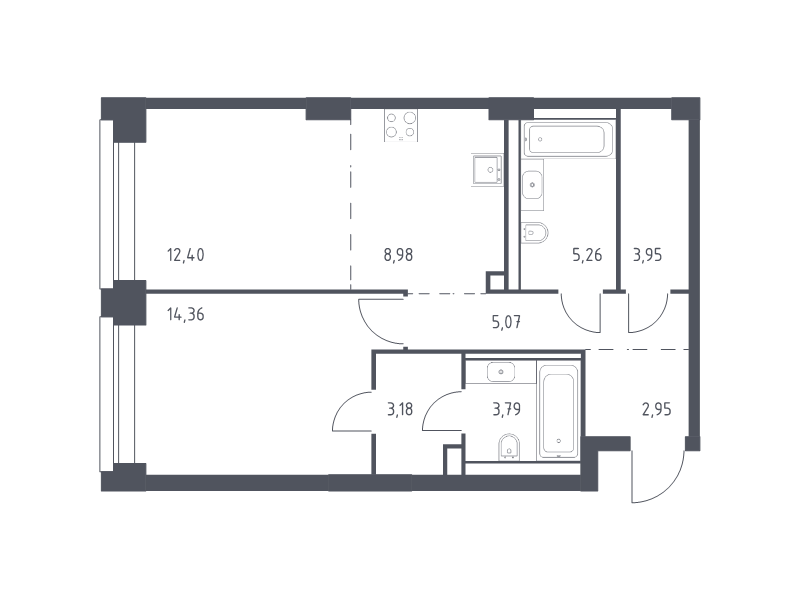2 ккв (Евро) 59,9 м²