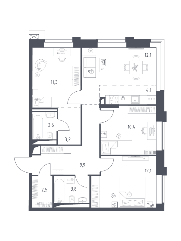 4 ккв (Евро) 71,9 м²