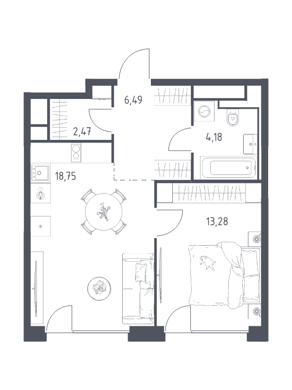2 ккв (Евро) 45,2 м²