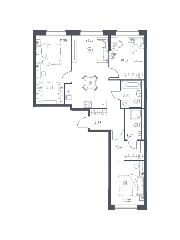 4 ккв (Евро) 76,7 м²