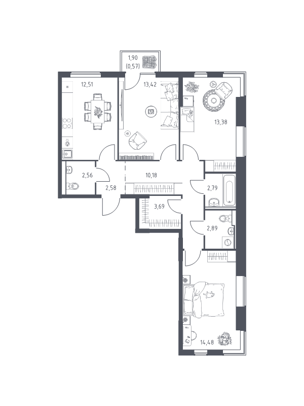3 ккв 79,1 м²