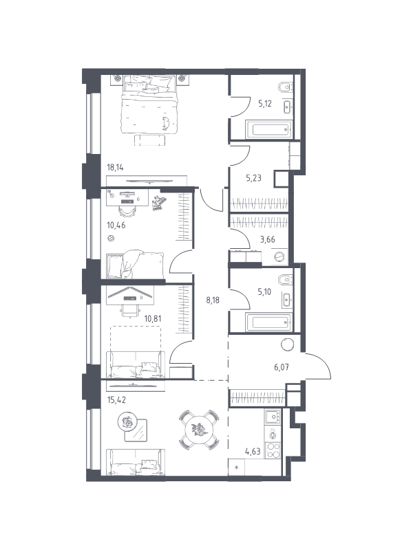 4 ккв (Евро) 92,8 м²