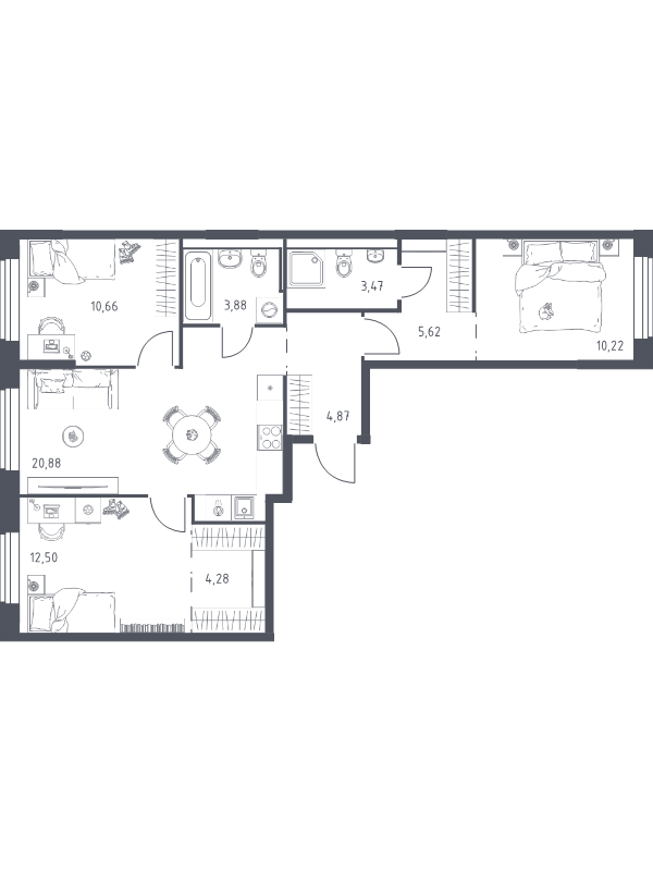 4 ккв (Евро) 76,4 м²