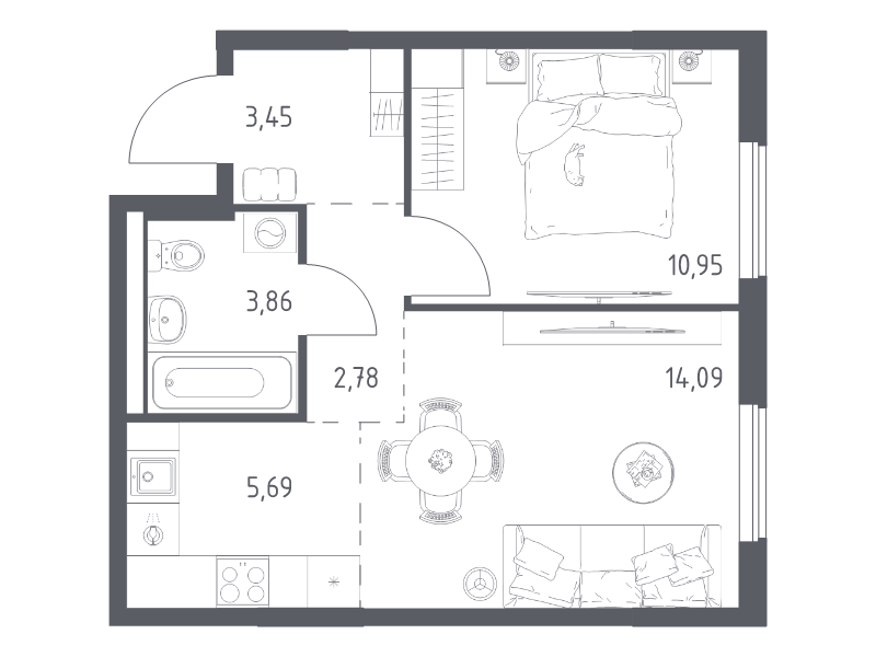 2 ккв (Евро) 40,8 м²