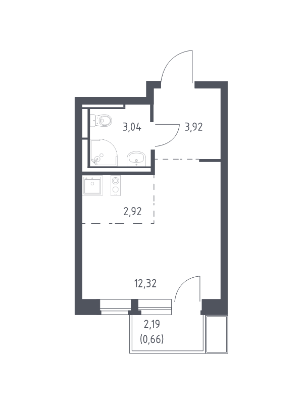 Студия 22,9 м²