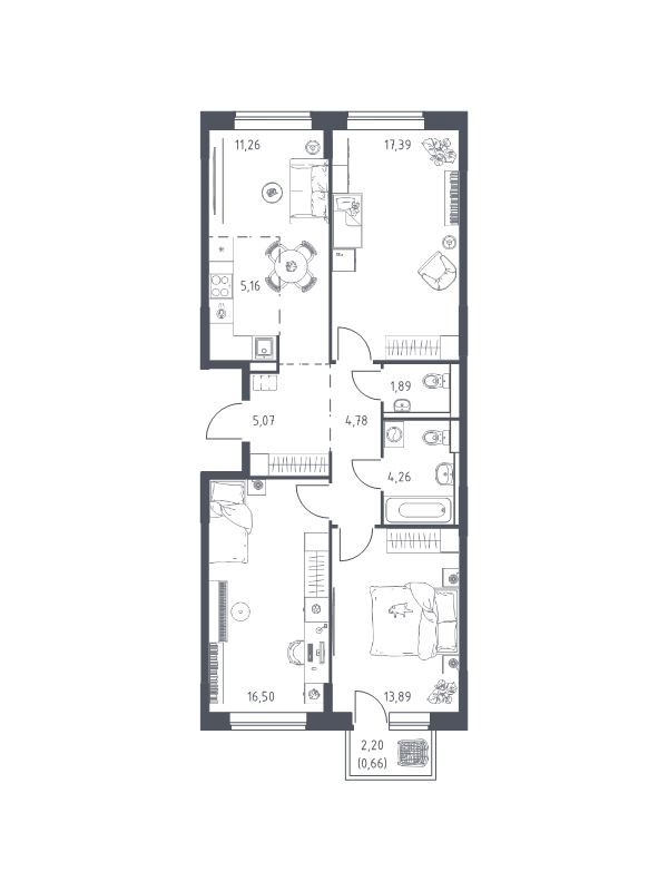 4 ккв (Евро) 80,9 м²