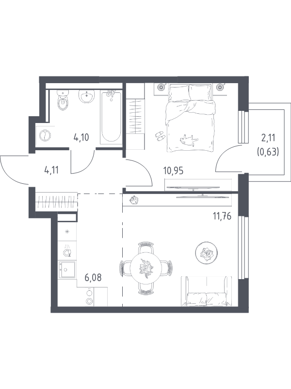 2 ккв (Евро) 37,6 м²