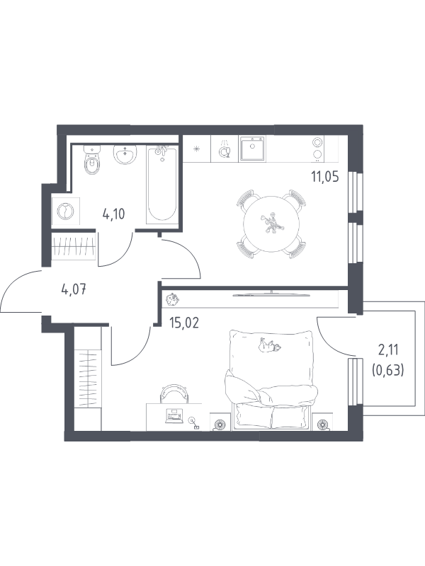 1 ккв 34,9 м²
