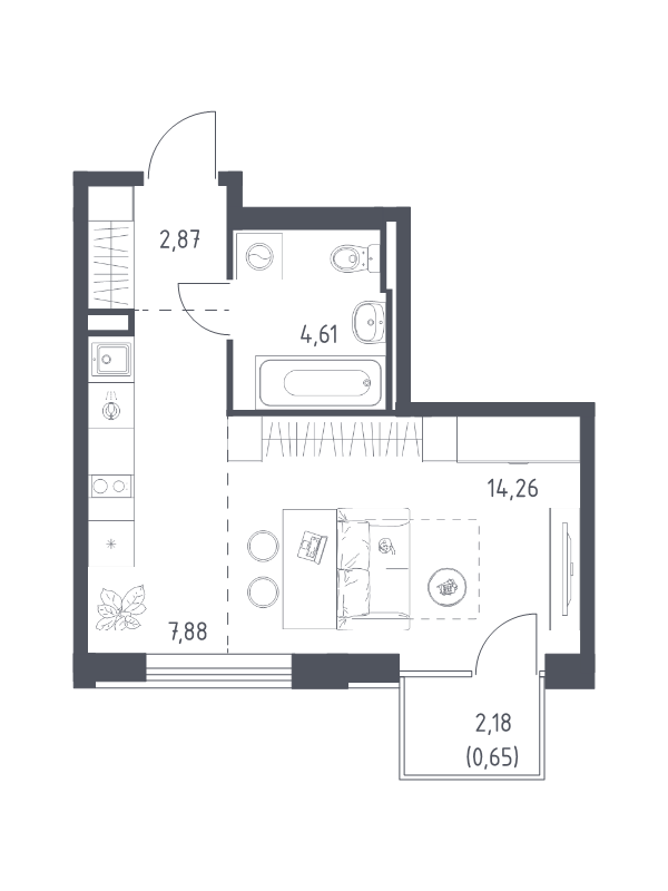 Студия 30,3 м²