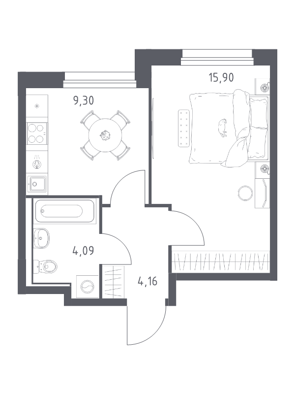 1 ккв 33,5 м²