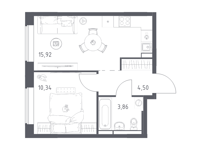 2 ккв (Евро) 34,6 м²