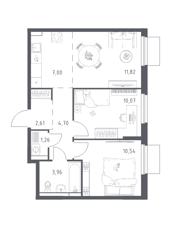 3 ккв (Евро) 52 м²