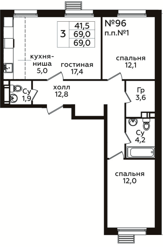 3 ккв (Евро) 67,4 м²