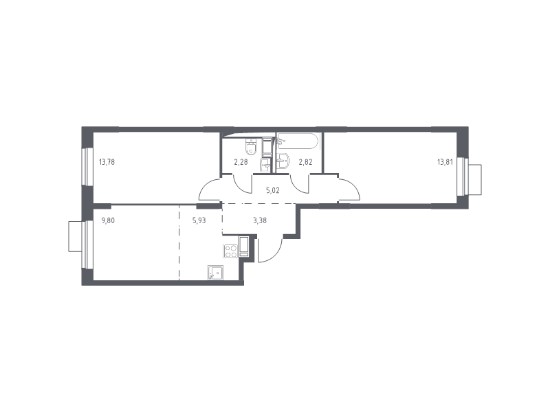 3 ккв (Евро) 56,8 м²