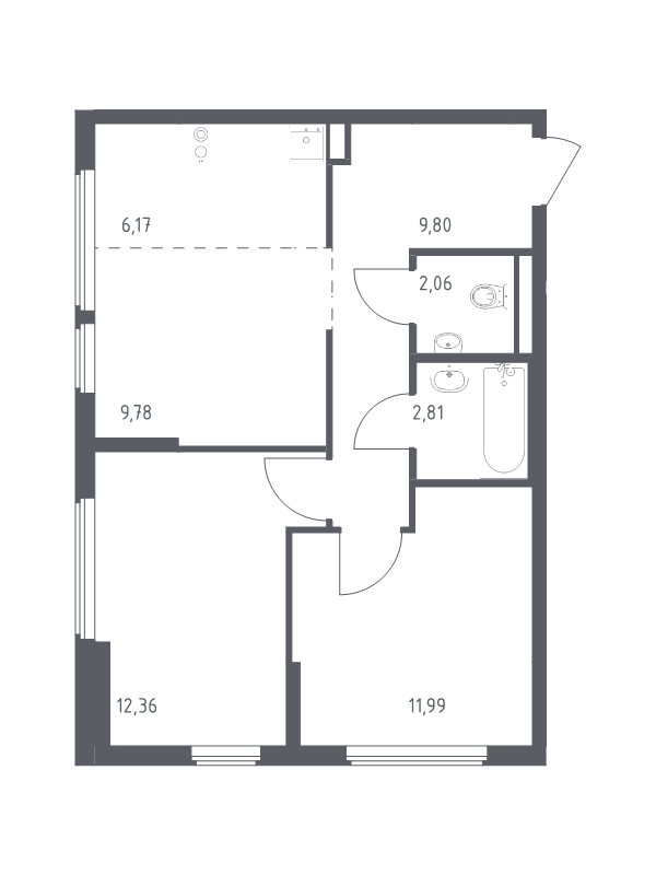 3 ккв (Евро) 55 м²