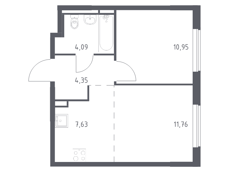 2 ккв (Евро) 38,8 м²