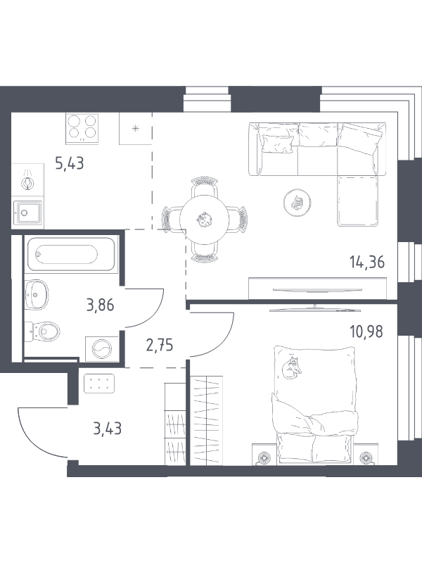 2 ккв (Евро) 40,8 м²