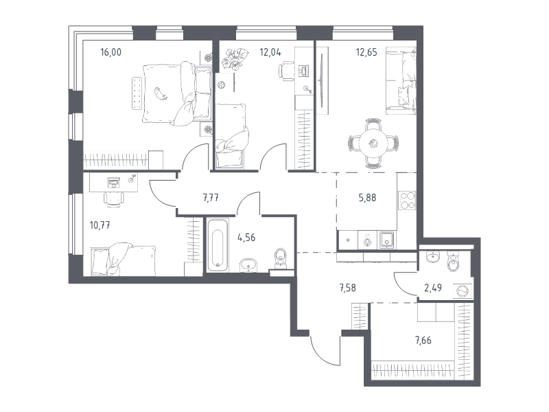 4 ккв (Евро) 87,4 м²