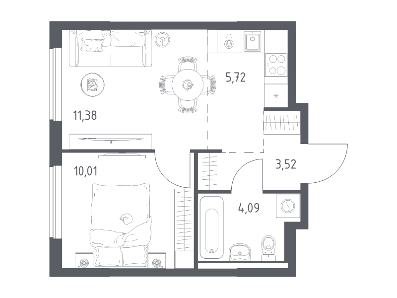 2 ккв (Евро) 34,7 м²
