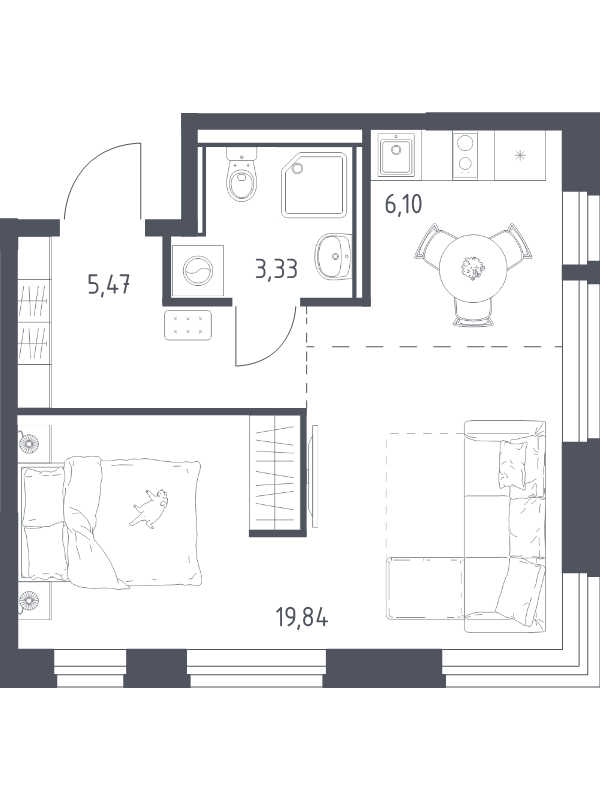 Студия 34,7 м²