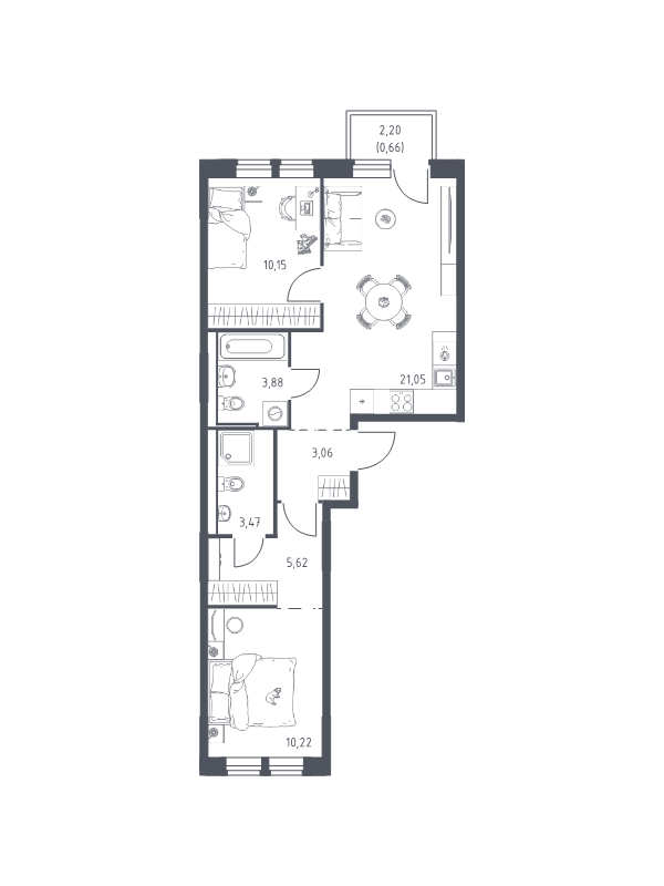 3 ккв (Евро) 58,1 м²