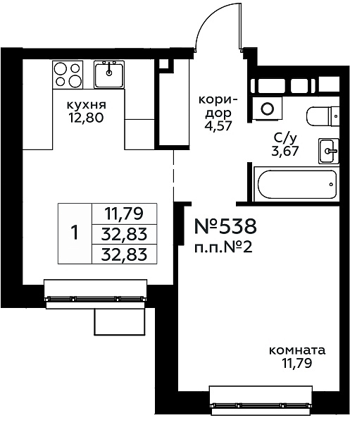 1 ккв 33 м²