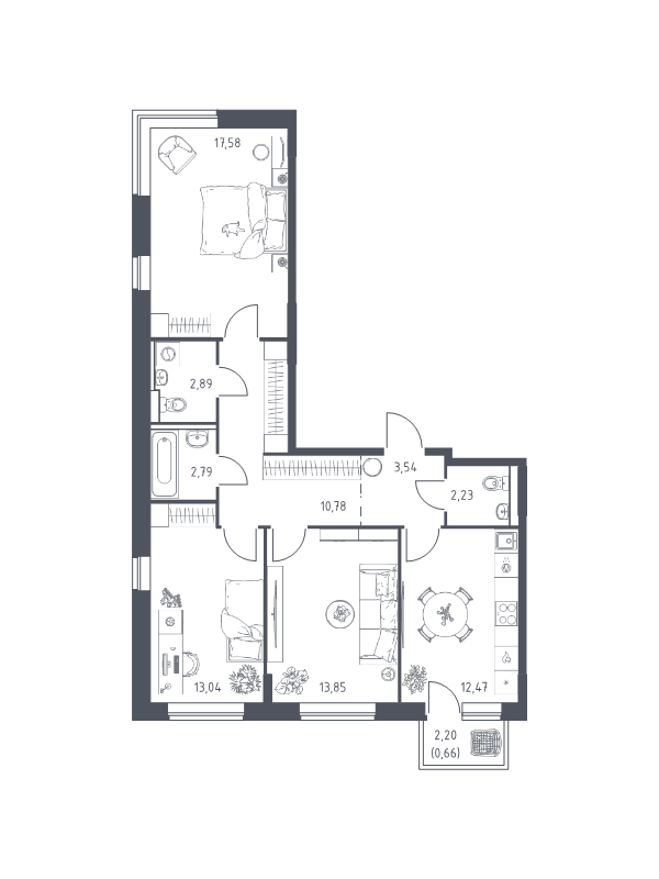3 ккв 79,8 м²
