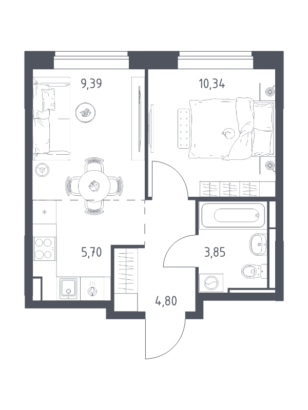 2 ккв (Евро) 34,1 м²