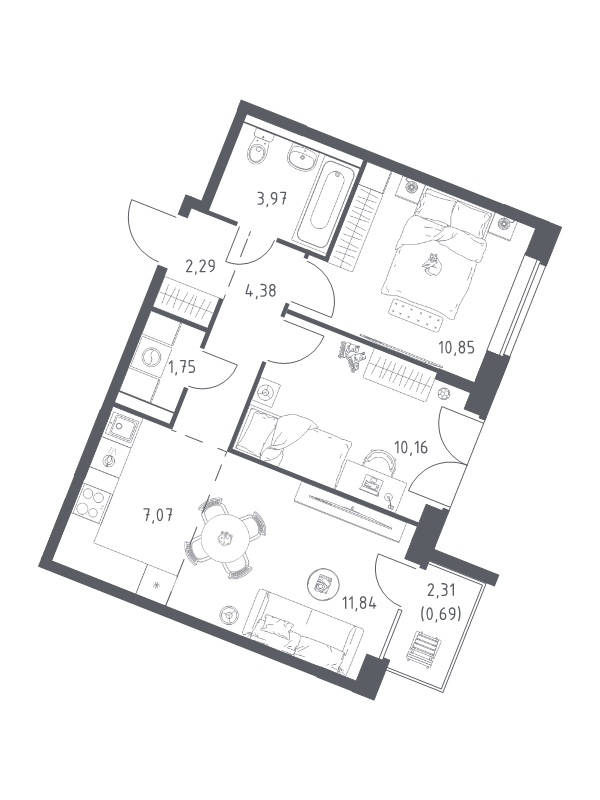 3 ккв (Евро) 53,1 м²