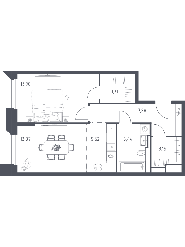2 ккв (Евро) 52,1 м²