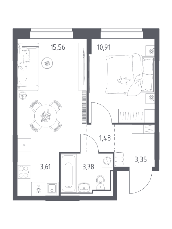 2 ккв (Евро) 38,7 м²