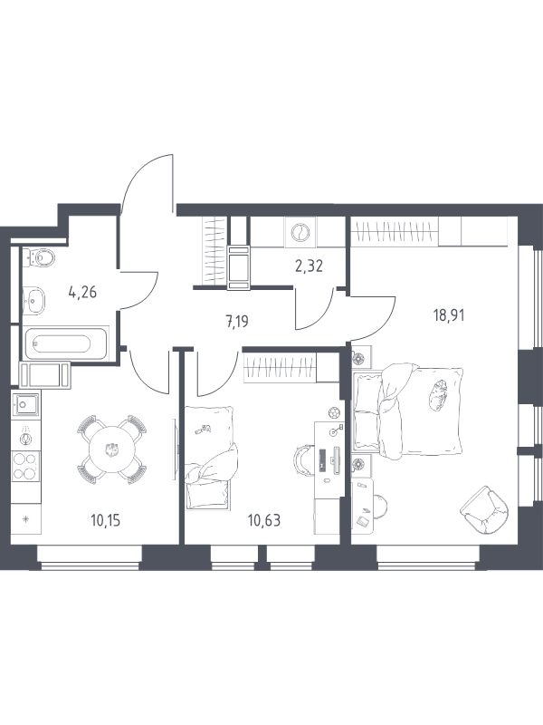 2 ккв 53,5 м²
