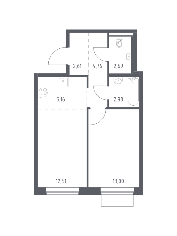 2 ккв (Евро) 43,7 м²