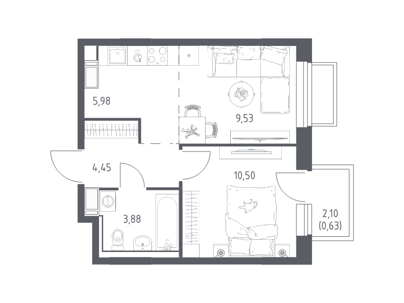 2 ккв (Евро) 35 м²