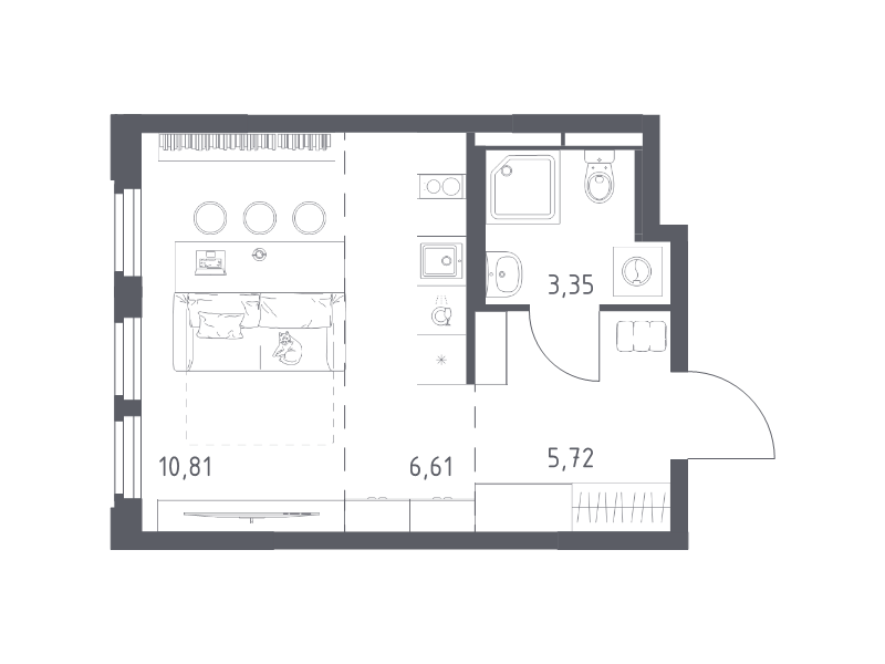 Студия 26,5 м²