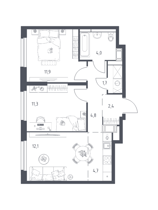 3 ккв (Евро) 51,8 м²