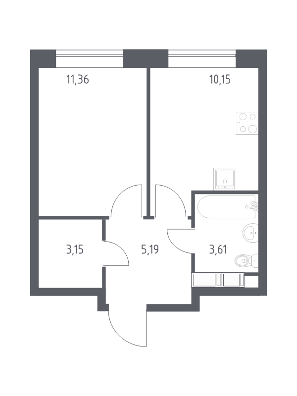1 ккв 33,5 м²