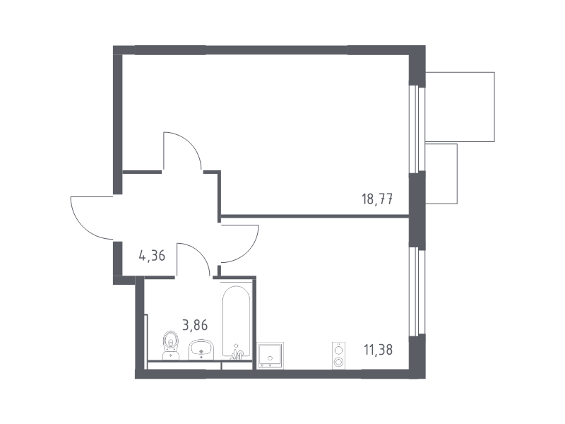1 ккв 38,4 м²
