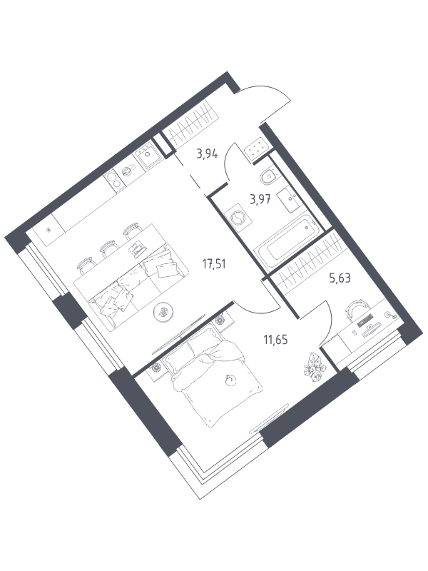 1 ккв 42,7 м²
