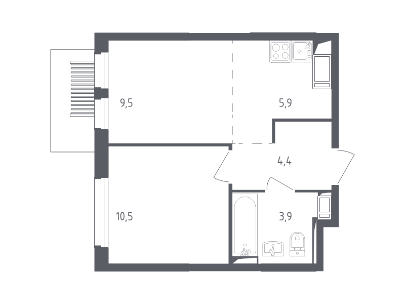 2 ккв (Евро) 33,5 м²