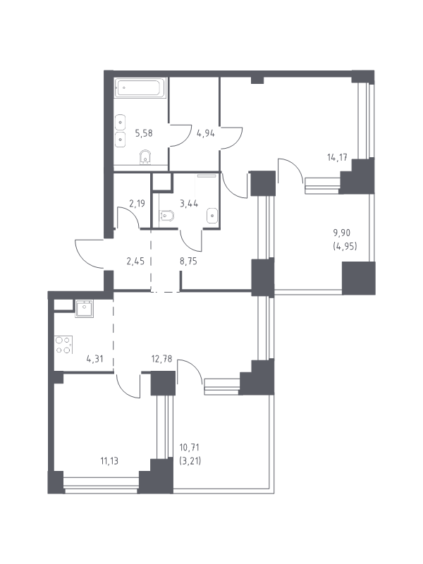 3 ккв (Евро) 77,9 м²