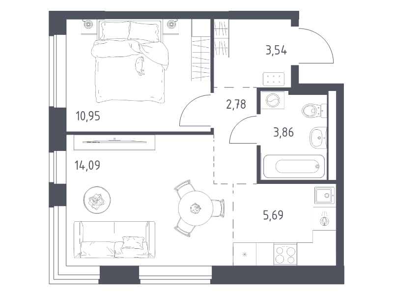 2 ккв (Евро) 40,9 м²